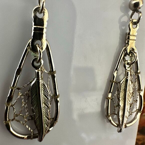 Dreamcatcher Feather Drop Earrings - Picture 2 of 7
